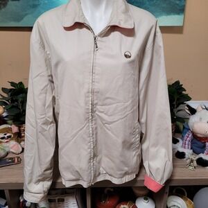 Peter Millar XL Beige Coral Trim Zip Up Bomber Jacket Double Mercerized Cotton